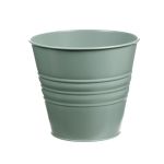 Round plant pot MICOLATO with grooves, zinc, jade green, 6"/16cm, Ø7"/18,5cm