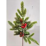 Decorative branch VARDALIA, fir, berries, cones, red-green, 30"/75cm