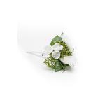 Artificial Lisianthus hydrangea buttonhole spray EREA, white-green, 6"/15cm