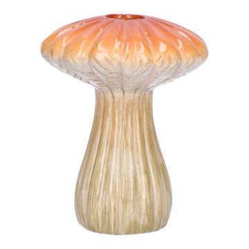 Ceramic vase PULCHERIA, mushroom shape, grooves, orange-beige, 13cm, Ø10cm