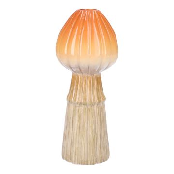 Ceramic mushroom vase RADOMILA, grooves, orange-beige, 18cm, Ø7,4cm