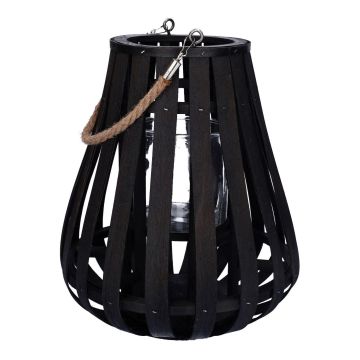 Lantern ALVARU made of rattan, with candle glass, handle, black, 31cm, Ø24cm