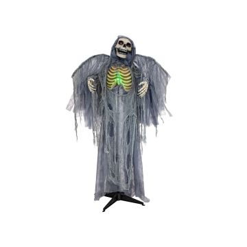 Halloween decoration angel of death skeleton HALDOR with wings, movement and sound function, LEDs, grey, 100x60x175cm