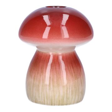 Ceramic vase REFELINDE, mushroom shape, red-beige, 12cm, Ø9,5cm