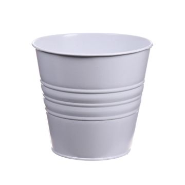 Round plant pot MICOLATO with grooves, zinc, white, 6"/16cm, Ø7"/18,5cm