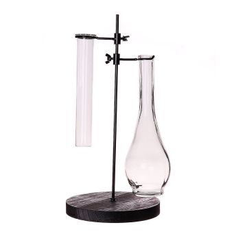 Decorative laboratory glass AUDREY with stand, clear-black, 17x17x35cm