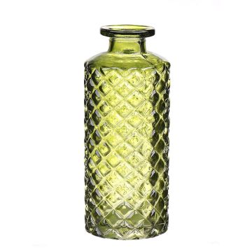 Glass vase EMANUELA, diamond pattern, olive green-clear, 5.2"/13,2cm, Ø2"/5,2cm