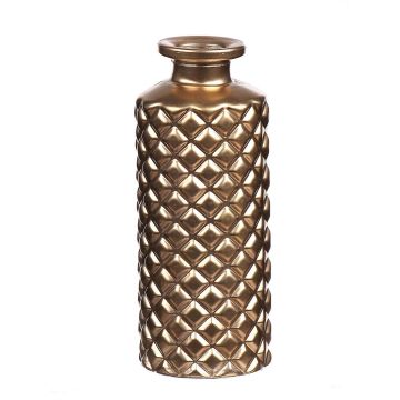 Glass vase EMANUELA, diamond pattern, metallic gold, 5.2"/13,2cm, Ø2"/5,2cm