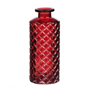 Glass vase EMANUELA, diamond pattern, burgundy-clear, 5.2"/13,2cm, Ø2"/5,2cm