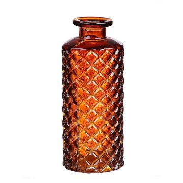 Glass vase EMANUELA, diamond pattern, orange-brown-clear, 5.2"/13,2cm, Ø2"/5,2cm