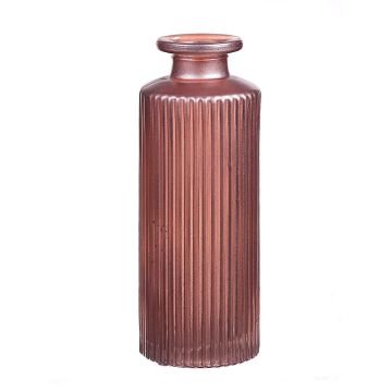 Glass vase EMANUELA, groove pattern, metallic pink, 5.2"/13,2cm, Ø2"/5,2cm