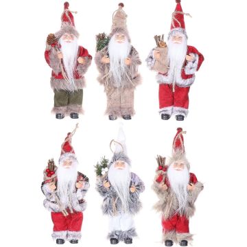 Father Christmas ornament HALDOR, 6 pieces, gift bag, coloured, 11x8x20cm