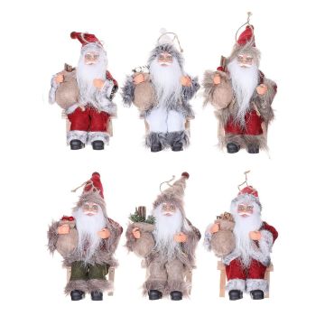 Father Christmas ornament CHRISTER, 6 pieces, chair, gift bag, colourful, 11x10x15cm