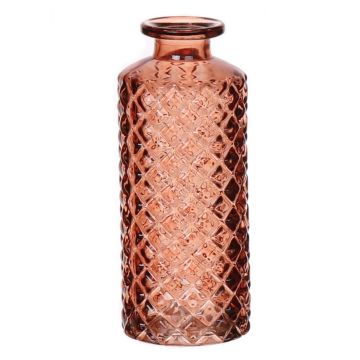 Glass vase EMANUELA, diamond pattern, brown-clear, 5.2"/13,2cm, Ø2"/5,2cm