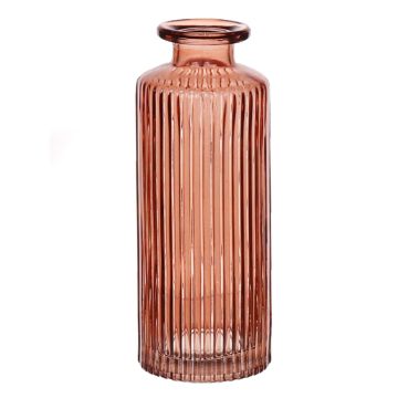 Glass vase EMANUELA, groove pattern, brown-clear, 5.2"/13,2cm, Ø2"/5,2cm