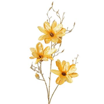 Velvet magnolia branch LEAFY, yellow-gold, 4ft/115cm