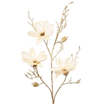 Velvet magnolia branch LEAFY, cream-gold, 4ft/115cm