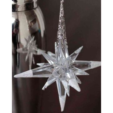 Christmas decoration star for hanging MABOU, glitter, silver-white, 4"/10cm, Ø4"/10cm