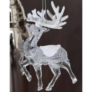 Christmas decoration deer MATTHIS, acrylic, glitter, transparent-silver-white, 3.5"x0.8"x4.7"/9x2x12cm