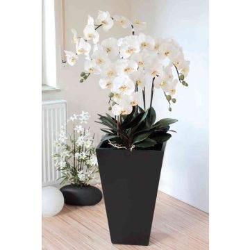 Artificial Phalaenopsis orchid WILHELMINA, wooden pot, white, 5ft/150cm