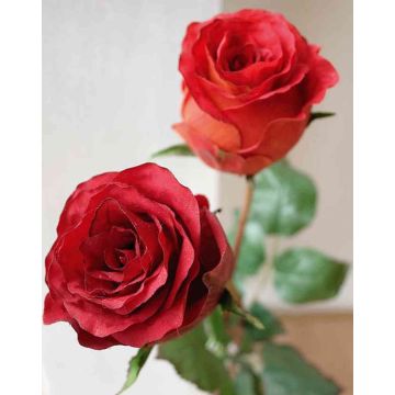 Artificial rose OPHELIE, light red, 33"/85 cm, Ø 2.8"/7 cm