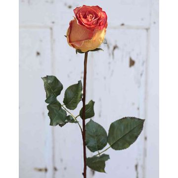 Artificial rose OPHELIE, orange-yellow, 33"/85cm, Ø2.8"/7cm