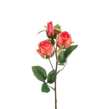 Artificial flower branch Rose FREYDE, coral, 18"/45cm