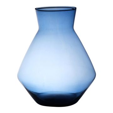 Glass flower vase RAMUNDA, recycled, blue-clear, 30cm, Ø25cm