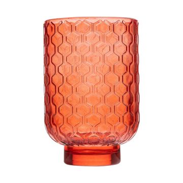 Tealight jar LOIDA, hexagon pattern, orange-clear, 13cm, Ø8,5cm