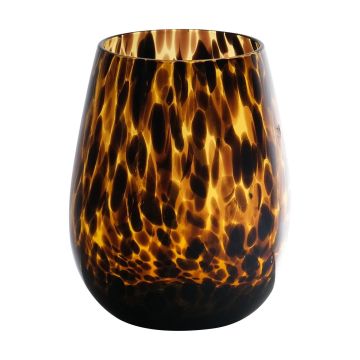 Bellied glass tealight holder RUSSELL, leopard pattern, brown-clear, 12cm, Ø9cm