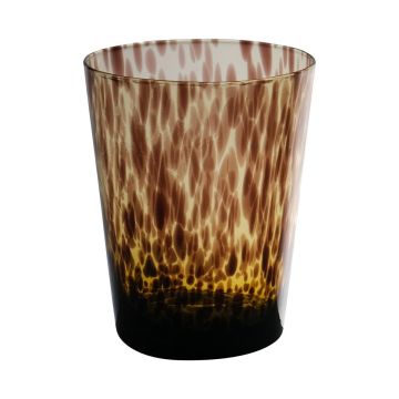 Conical glass tealight holder RUSSELL, leopard pattern, brown-clear, 13cm, Ø9cm