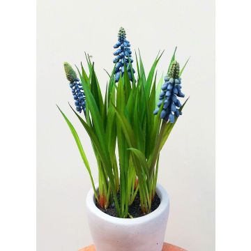 Artificial flower Grape hyacinth NARMADA in cement pot, blue, 8"/20cm