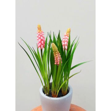 Artificial flower Grape hyacinth NARMADA in cement pot, pink, 8"/20cm