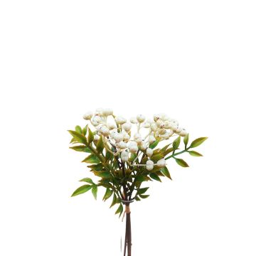 Plastic rowan branch ELNATAN in bunch, fruits, cream-white, 12"/30cm