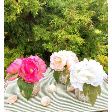 Artificial peony bouquet VEIKO in glass vase, fuchsia, 6"/15cm