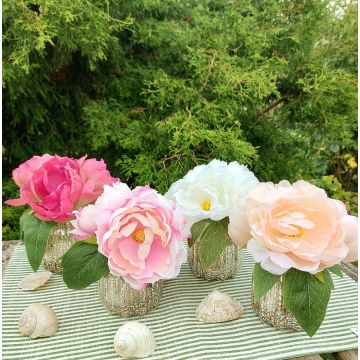 Artificial peony bouquet VEIKO in glass vase, pink-cream, 6"/15cm