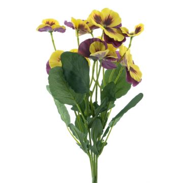 Artificial flower Pansy REEVA, spike, yellow-violet, 14"/35cm