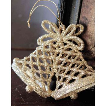 Christmas tree decoration bell for hanging SCOUT, acrylic, glitter, gold, 4.3"x1.2"x3.1"/11x3x8cm