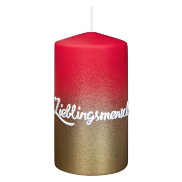 Pillar candle JARDENA with writing, favourite person in German, antique red-gold, 5.1"/13cm, Ø2.8"/7cm, 52h