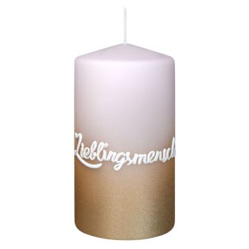 Pillar candle JARDENA with writing, favourite person in German, pale pink-gold, 5.1"/13cm, Ø2.8"/7cm, 52h