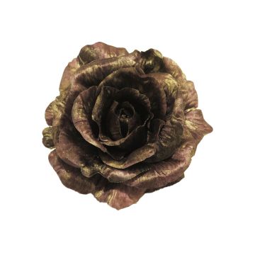 Artificial rose blossom RUMEI on clip, violet-green, Ø5"/13cm