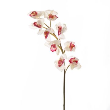 Fake sprig of orchid cymbidium OKSANA, white-pink, 31"/80cm, Ø2.6"/6,5cm