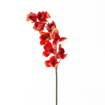 Fake sprig of orchid cymbidium OKSANA, red-orange, 31"/80cm, Ø2.6"/6,5cm