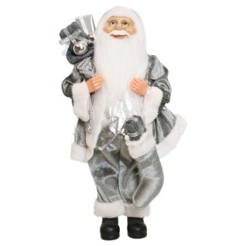 Father Christmas figurine WILKEN, gift bag, filled sock, silver-grey, 20x14x45cm