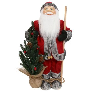 Father Christmas figurine HENNING, Christmas tree, wooden stick, red-grey, 24x14x45cm