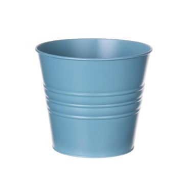 Round plant pot MICOLATO with grooves, zinc, light blue, 5.1"/13cm, Ø6"/15,5cm