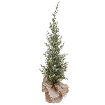 Artificial cedar ANGARA in jute bag, snow-covered, green-white, 24"/60cm