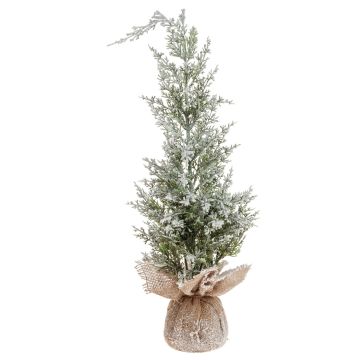 Artificial cedar ANGARA in jute bag, snow-covered, green-white, 28"/70cm