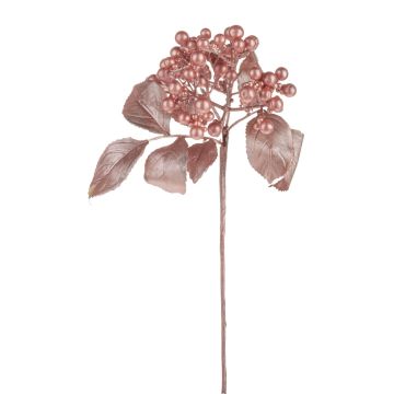 Decorative elderberry branch VIKTORINE with berries, metallic rose gold, 12"/30cm