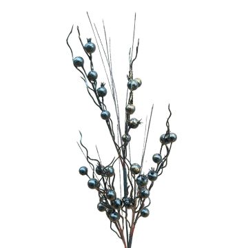 Artificial apple rose branch ARGYLE with rose hips, glitter, black, 3ft/90cm